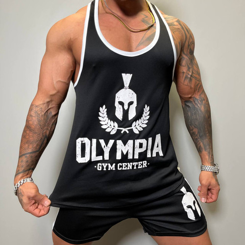 ست رکابی و شلوارک بدنسازی مدل OLIMPIA پارچه سوزنی تنفسی با ضمانت رنگ مشکی