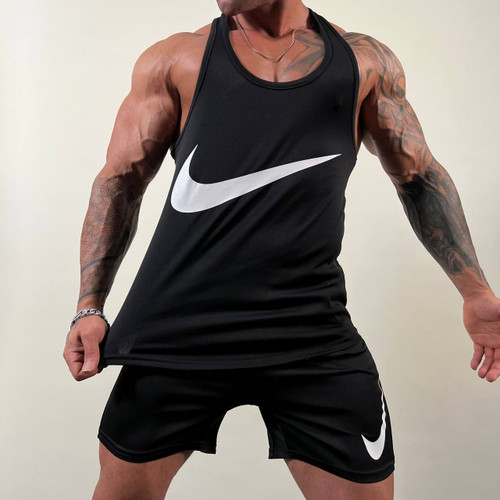 ست رکابی و شلوارک بدنسازی مدل NIKE پارچه سوزنی تنفسی با ضمانت رنگ مشکی