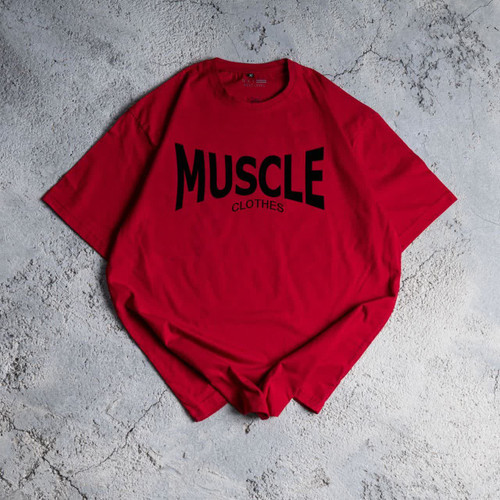 تیشرت مردانه باکسی مدل MUSCLE چاپ دو طرفه پارچه پنبه الیاف طبیعی با ضمانت تک رنگ قرمز